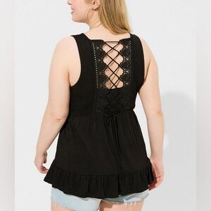 Torrid Black Lace-Up Back Tank Top